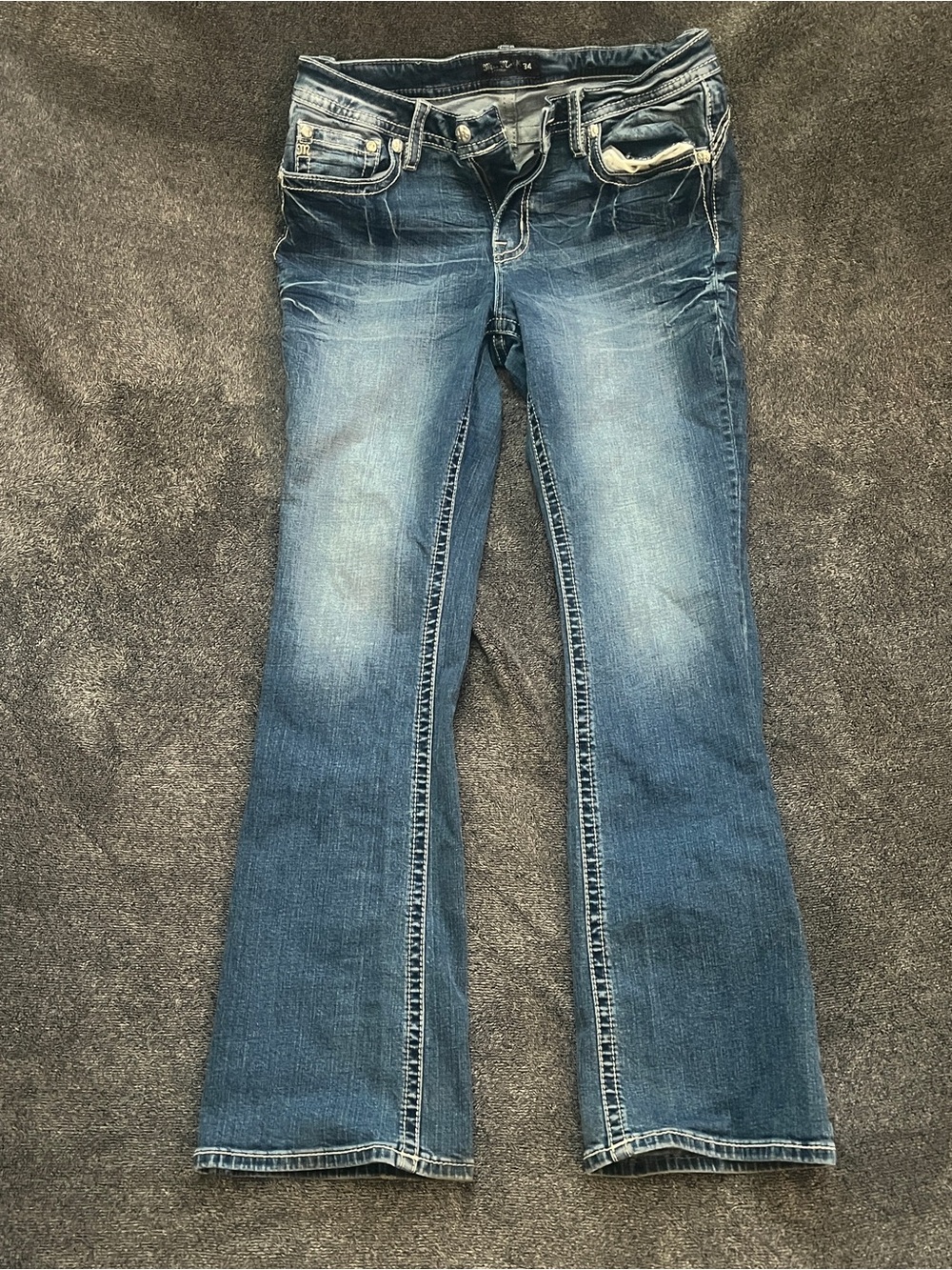Miss Me Angel Wing Embellished Flap Pocket Bootcut Jeans Medium Wash Size 34